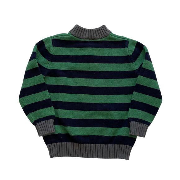 Hanna Andersson 110 Boys 4-5 Navy Green Striped Cotton 1/4 Zip Sweater - Picture 4 of 6